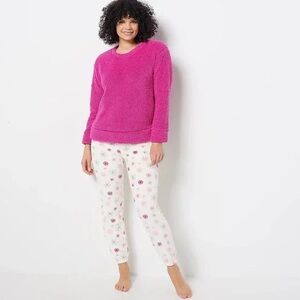 Muk Luks Faux Sherpa Fuchsia top and fleece jogger pant Pajama Set women XS